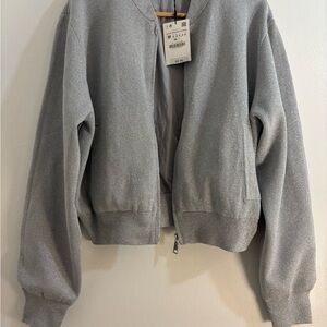 Zara Metallic Silver Bomber Jacket, Size Medium
